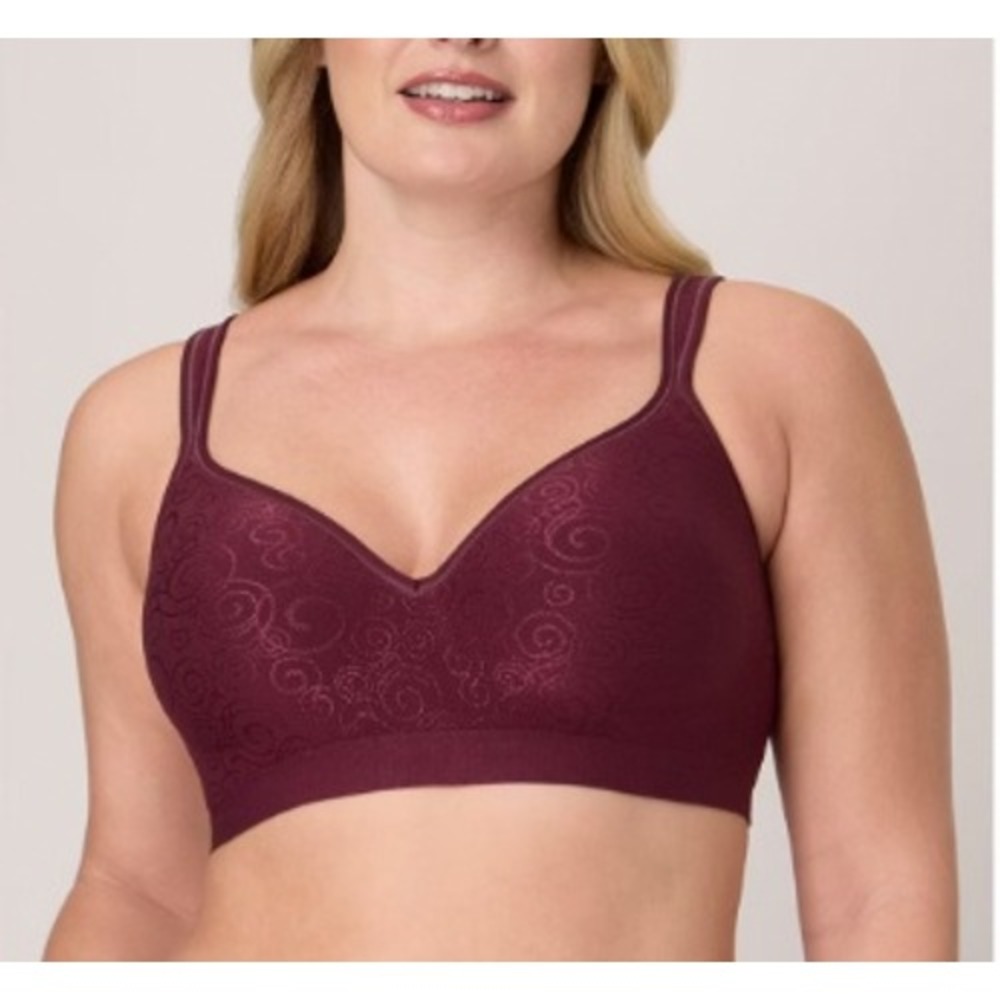 Bali Comfort Revolution Wireless Bra 40D Burgundy Swirl Jacquard DF3463 NWT